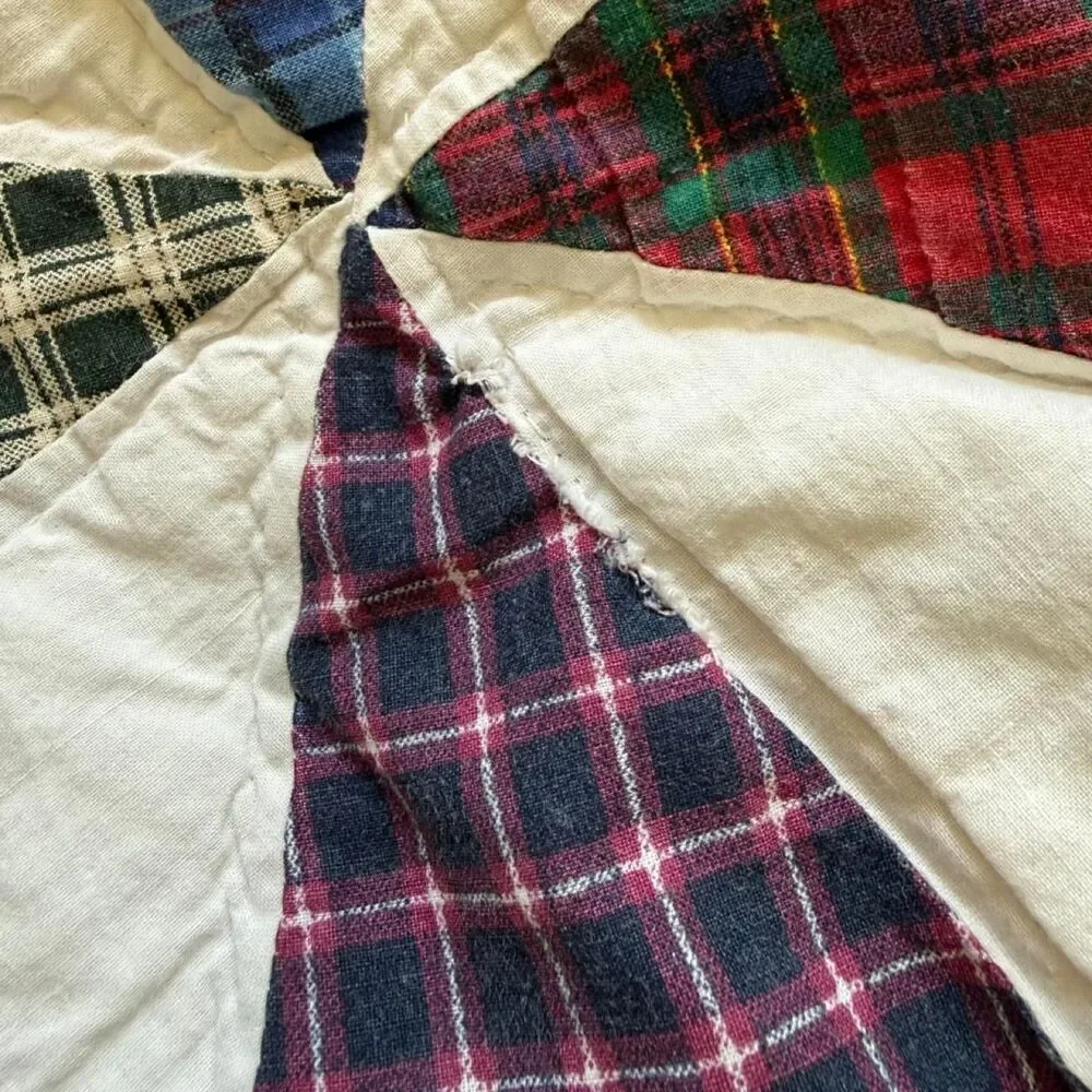 Primitive Patchwork Pinwheel Quilt 64x81 Country Cottage Throw  needs a repair